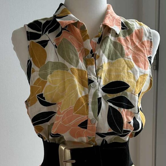 Rachel Zoe 100% Linen Sleeveless Botanical Shirt Dress – US L - Picture 2 of 9